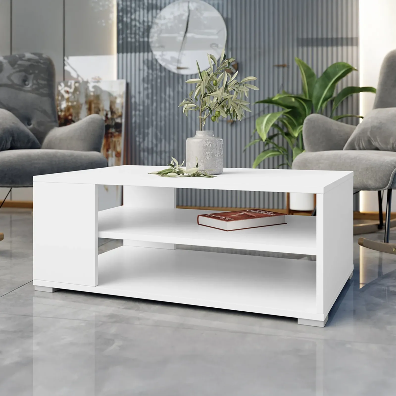Garnero Arredamenti Tavolini Moderni|Tavolini Moderni-Tavolino salotto 100x65cm design moderno 2 ante bianco Pastello