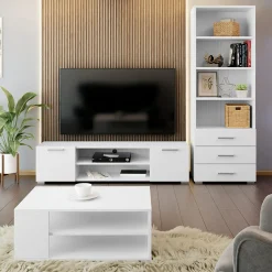 Garnero Arredamenti Tavolini Moderni|Tavolini Moderni-Tavolino salotto 100x65cm design moderno 2 ante bianco Pastello