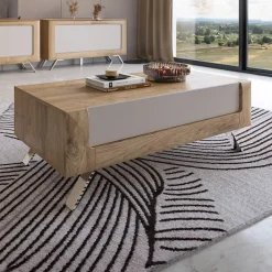 Garnero Arredamenti Tavolini Classici|Tavolini Classici-Tavolino 110x65cm da salotto 1 cassetto rovere tortora lucido Jumbo Tortora - Rovere