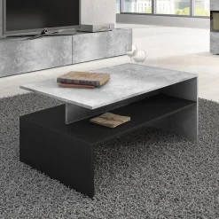 Garnero Arredamenti Tavolini Moderni|Tavolini Moderni-Tavolino 100x45cm da salotto design cemento e nero Emotion Gihome® Nero Opaco - Cemento