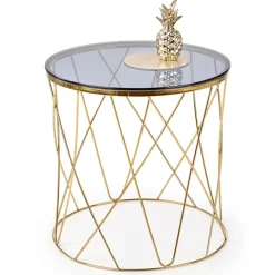 Garnero Arredamenti Tavolini Moderni|Tavolini Moderni-Tavolino 55x55cm da salotto rotondo design vetro acciaio oro Lenus