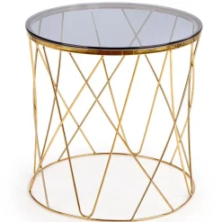 Garnero Arredamenti Tavolini Moderni|Tavolini Moderni-Tavolino 55x55cm da salotto rotondo design vetro acciaio oro Lenus