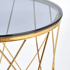 Garnero Arredamenti Tavolini Moderni|Tavolini Moderni-Tavolino 55x55cm da salotto rotondo design vetro acciaio oro Lenus