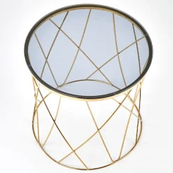 Garnero Arredamenti Tavolini Moderni|Tavolini Moderni-Tavolino 55x55cm da salotto rotondo design vetro acciaio oro Lenus