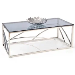 Garnero Arredamenti Tavolini Classici|Tavolini Classici-Tavolino 120x60cm da salotto vetro acciaio cromato Cuvel Silver Argento