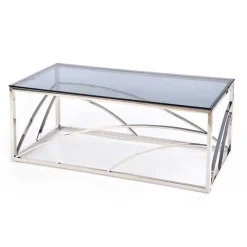 Garnero Arredamenti Tavolini Classici|Tavolini Classici-Tavolino 120x60cm da salotto vetro acciaio cromato Cuvel Silver Argento