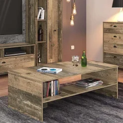 Garnero Arredamenti Tavolini Moderni|Tavolini Moderni-Tavolino 100x60cm salotto con ripiano rovere scuro West Gihome®