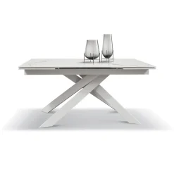 Garnero Arredamenti Tavoli Da Pranzo|Tavoli Allungabili-Tavolo 160/240 allungabile bianco effetto marmo metallo bianco Uragano