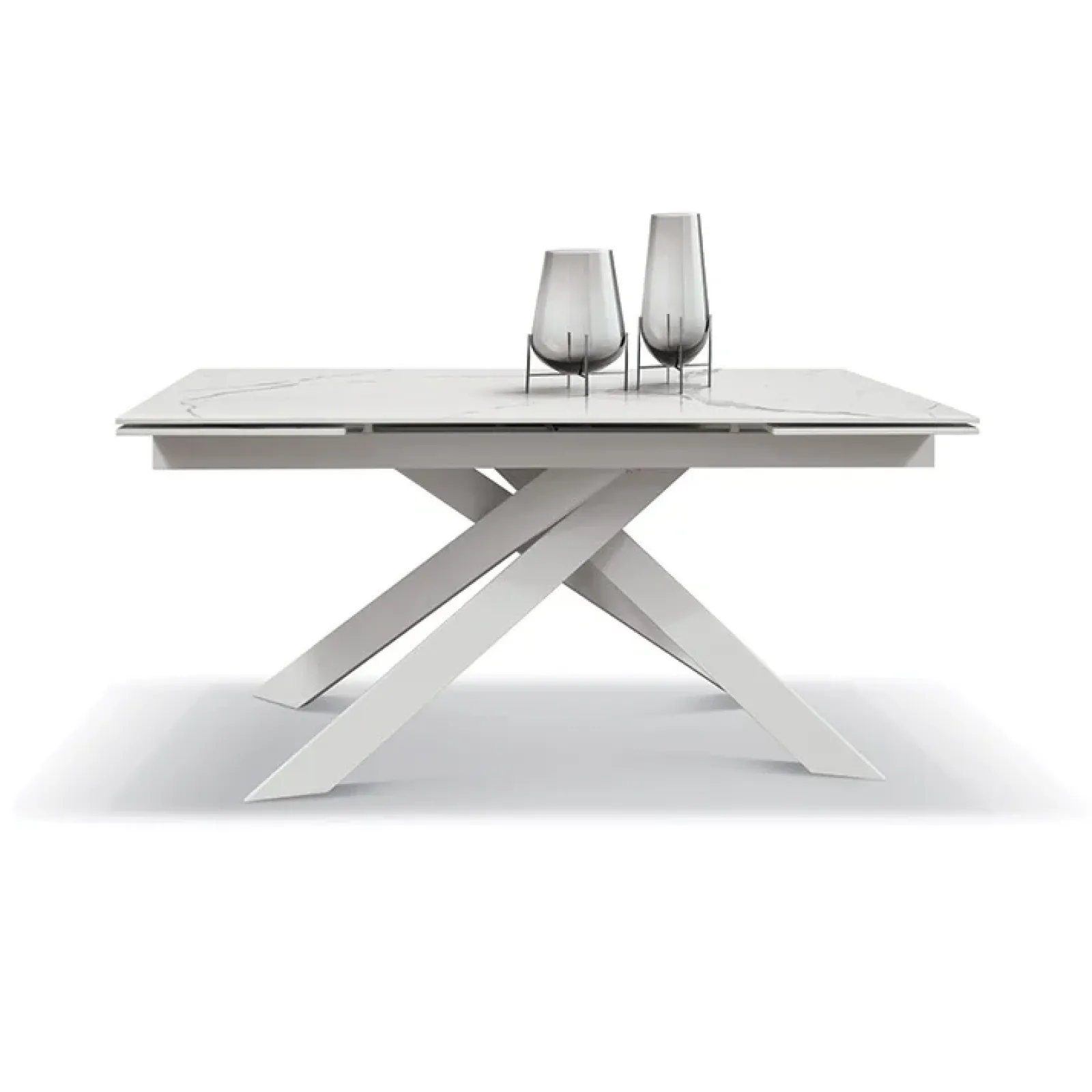 Garnero Arredamenti Tavoli Da Pranzo|Tavoli Allungabili-Tavolo 160/240 allungabile bianco effetto marmo metallo bianco Uragano