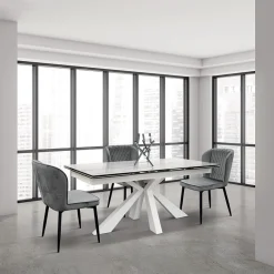 Garnero Arredamenti Tavoli Da Pranzo|Tavoli Allungabili-Tavolo 160/240 allungabile effetto marmo bianco metallo bianco Ray