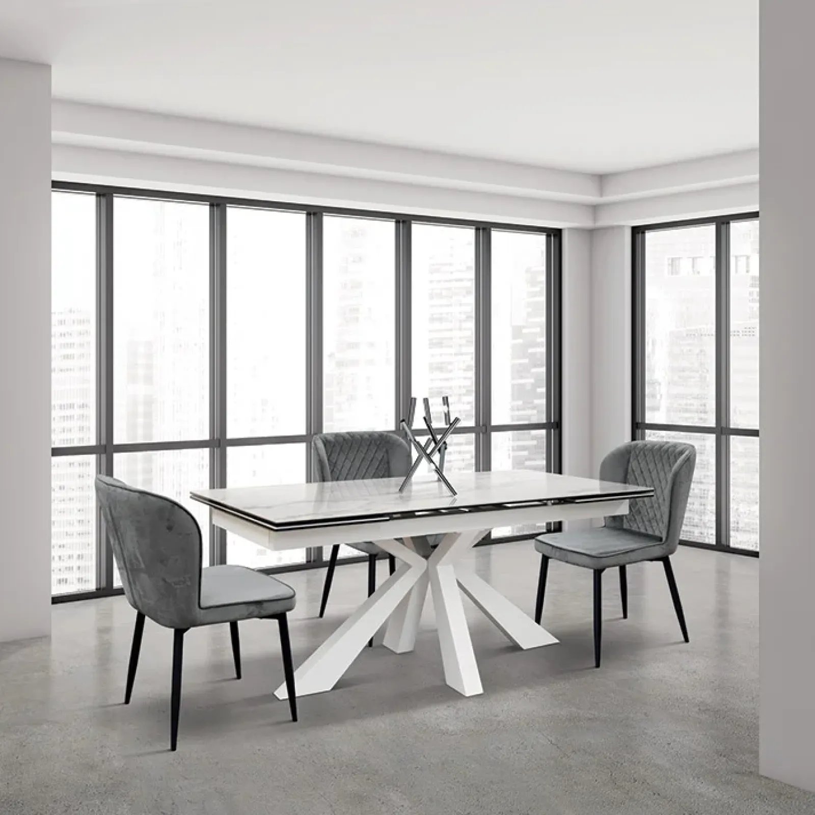 Garnero Arredamenti Tavoli Da Pranzo|Tavoli Allungabili-Tavolo 160/240 allungabile effetto marmo bianco metallo bianco Ray