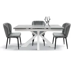 Garnero Arredamenti Tavoli Da Pranzo|Tavoli Allungabili-Tavolo 160/240 allungabile effetto marmo bianco metallo bianco Ray