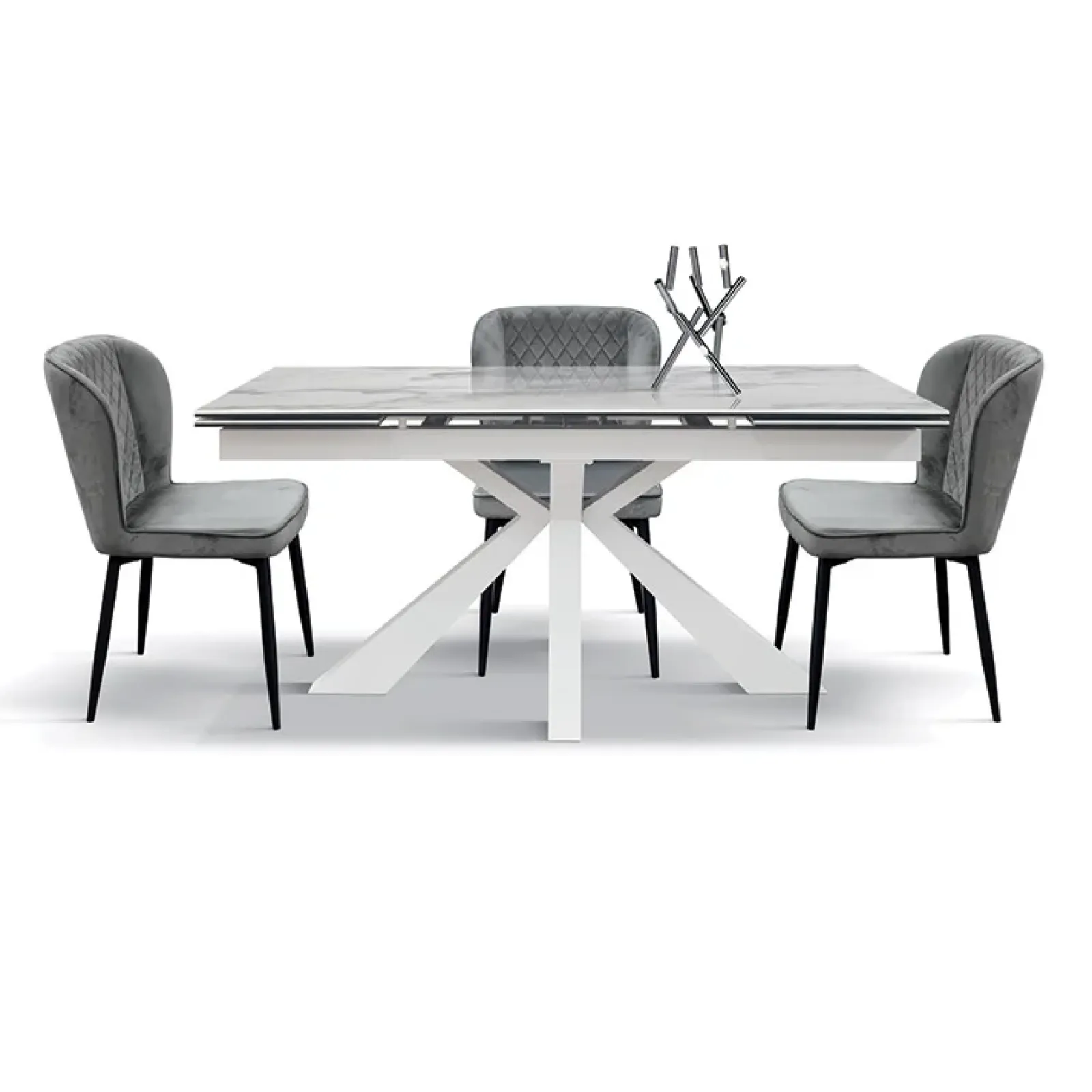 Garnero Arredamenti Tavoli Da Pranzo|Tavoli Allungabili-Tavolo 160/240 allungabile effetto marmo bianco metallo bianco Ray