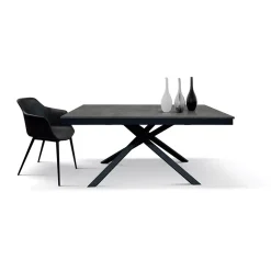 Garnero Arredamenti Tavoli Da Pranzo|Tavoli Allungabili-Tavolo 120/170 cm allungabile acciaio ossido metallo Velvet Ossido - Nero opaco