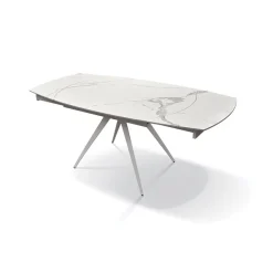 Garnero Arredamenti Tavoli Da Pranzo|Tavoli Allungabili-Tavolo 120/180 cm allungabile bianco effetto marmo metallo Globo Marmo bianco
