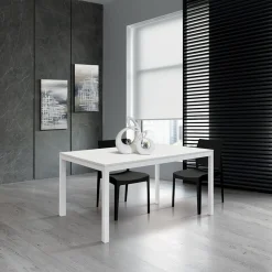 Garnero Arredamenti Tavoli Da Pranzo|Tavoli Allungabili-Tavolo 160/220 cm allungabile metallo bianco Larkin Bianco Frassinato