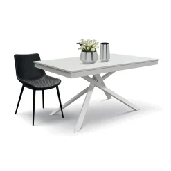 Garnero Arredamenti Tavoli Da Pranzo|Tavoli Allungabili-Tavolo 120/170 cm allungabile bianco frassinato metallo bianco Velvet Bianco Frassinato - Bianco opaco