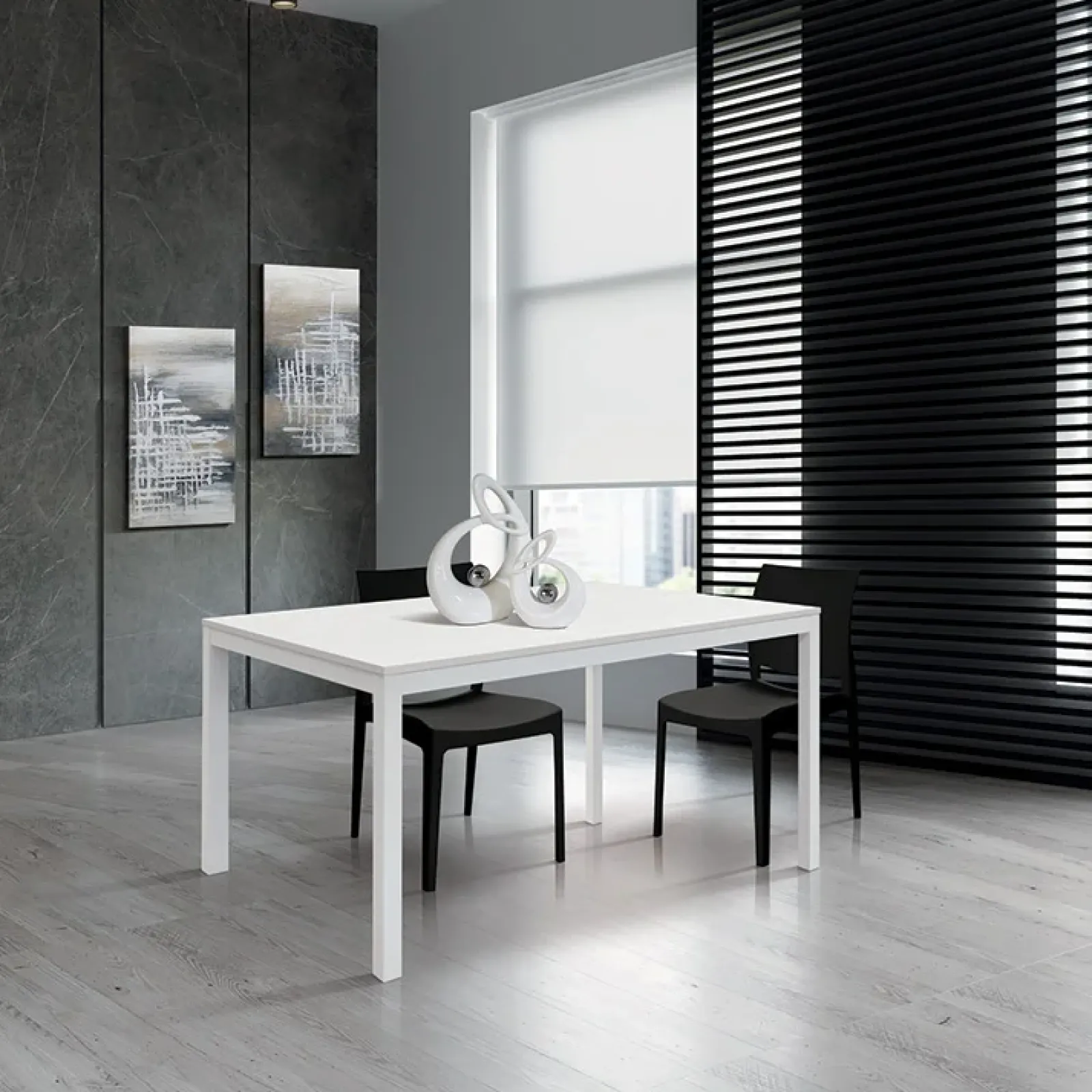 Garnero Arredamenti Tavoli Da Pranzo|Tavoli Allungabili-Tavolo 110/160 cm allungabile metallo bianco Larkin Bianco Frassinato