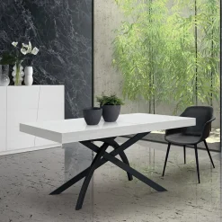 Garnero Arredamenti Tavoli Da Pranzo|Tavoli Allungabili-Tavolo 160/240 cm allungabile metallo Otab Bianco Frassinato