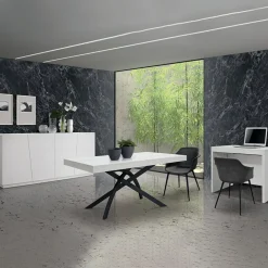 Garnero Arredamenti Tavoli Da Pranzo|Tavoli Allungabili-Tavolo 160/240 cm allungabile metallo Otab Bianco Frassinato