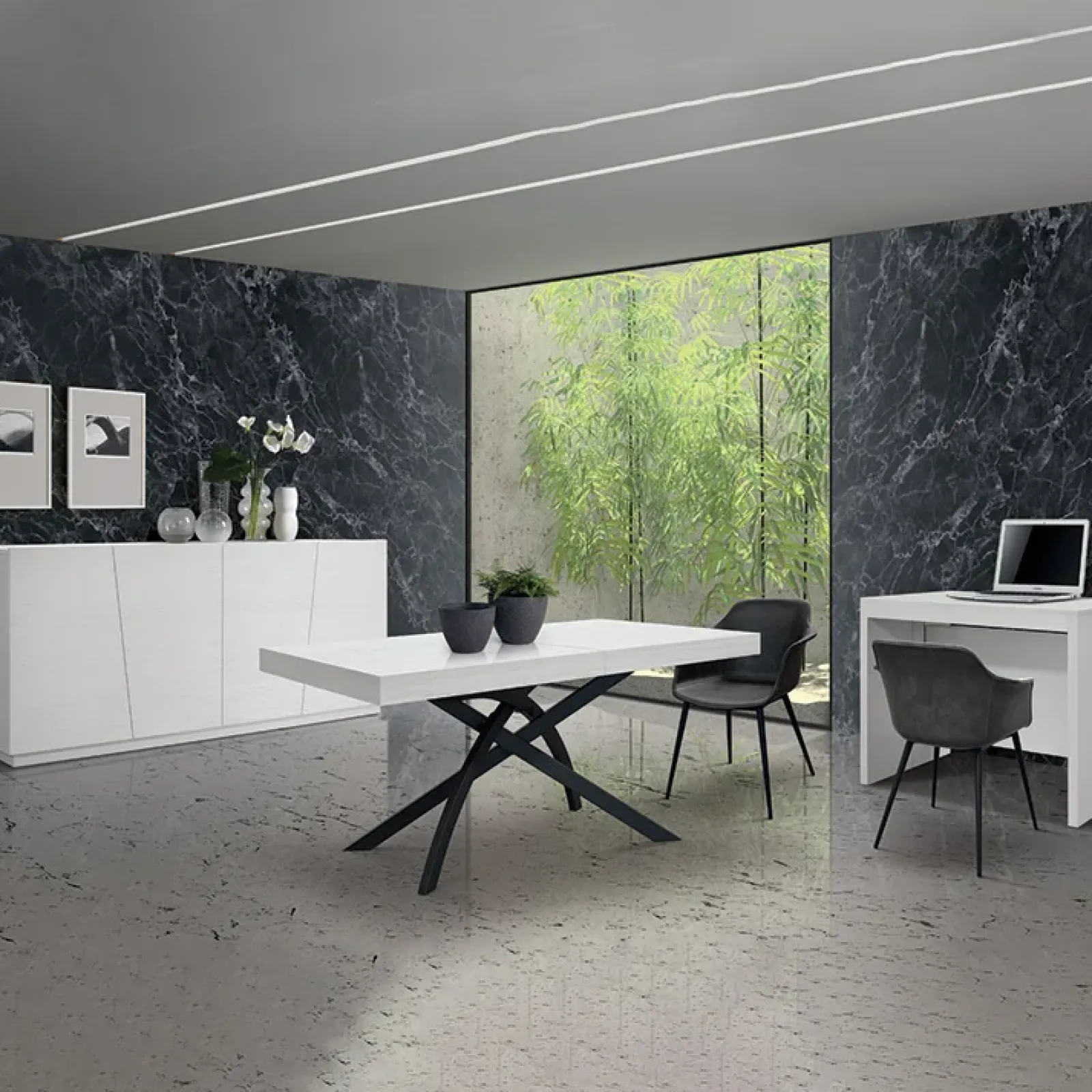 Garnero Arredamenti Tavoli Da Pranzo|Tavoli Allungabili-Tavolo 160/240 cm allungabile metallo Otab Bianco Frassinato