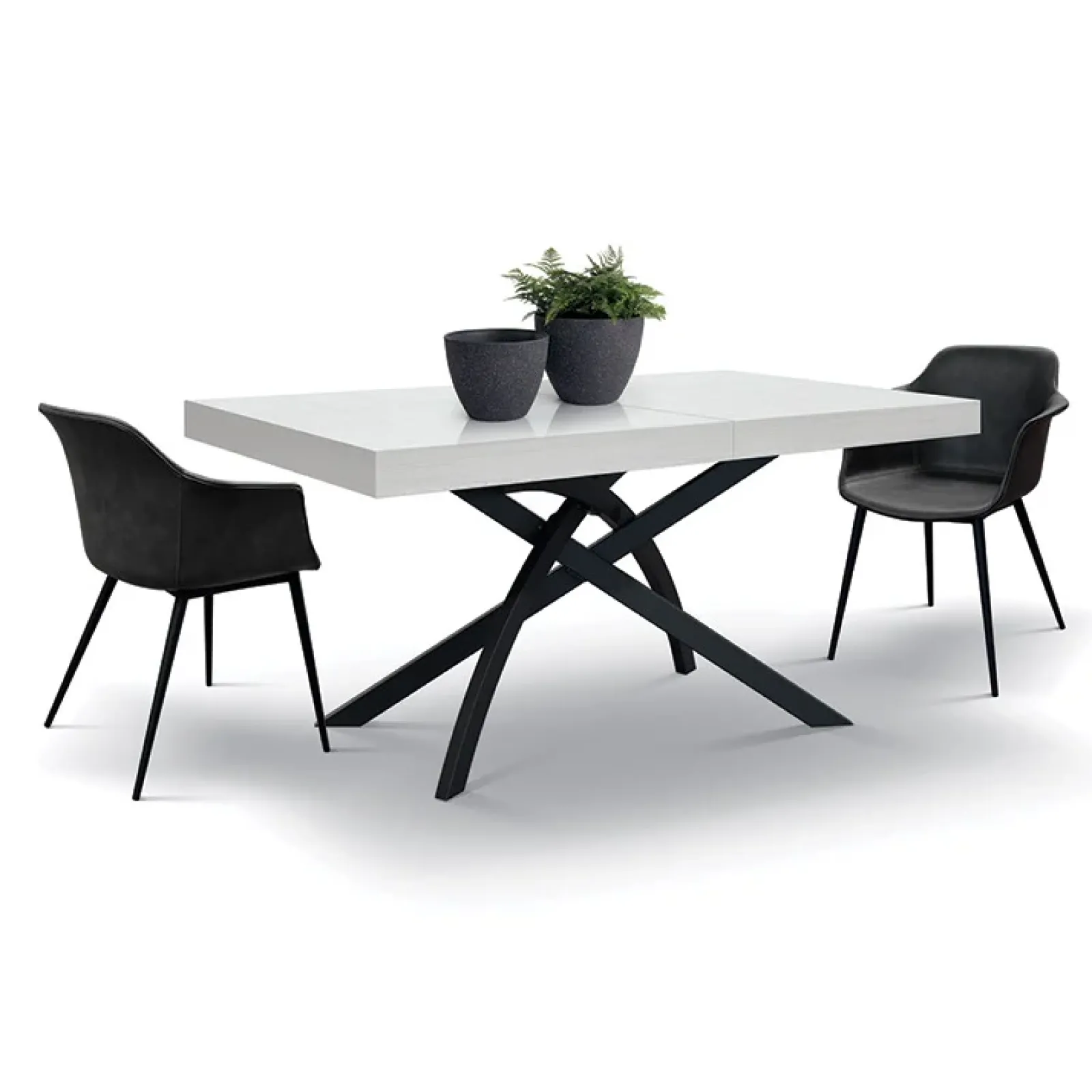 Garnero Arredamenti Tavoli Da Pranzo|Tavoli Allungabili-Tavolo 160/240 cm allungabile metallo Otab Bianco Frassinato