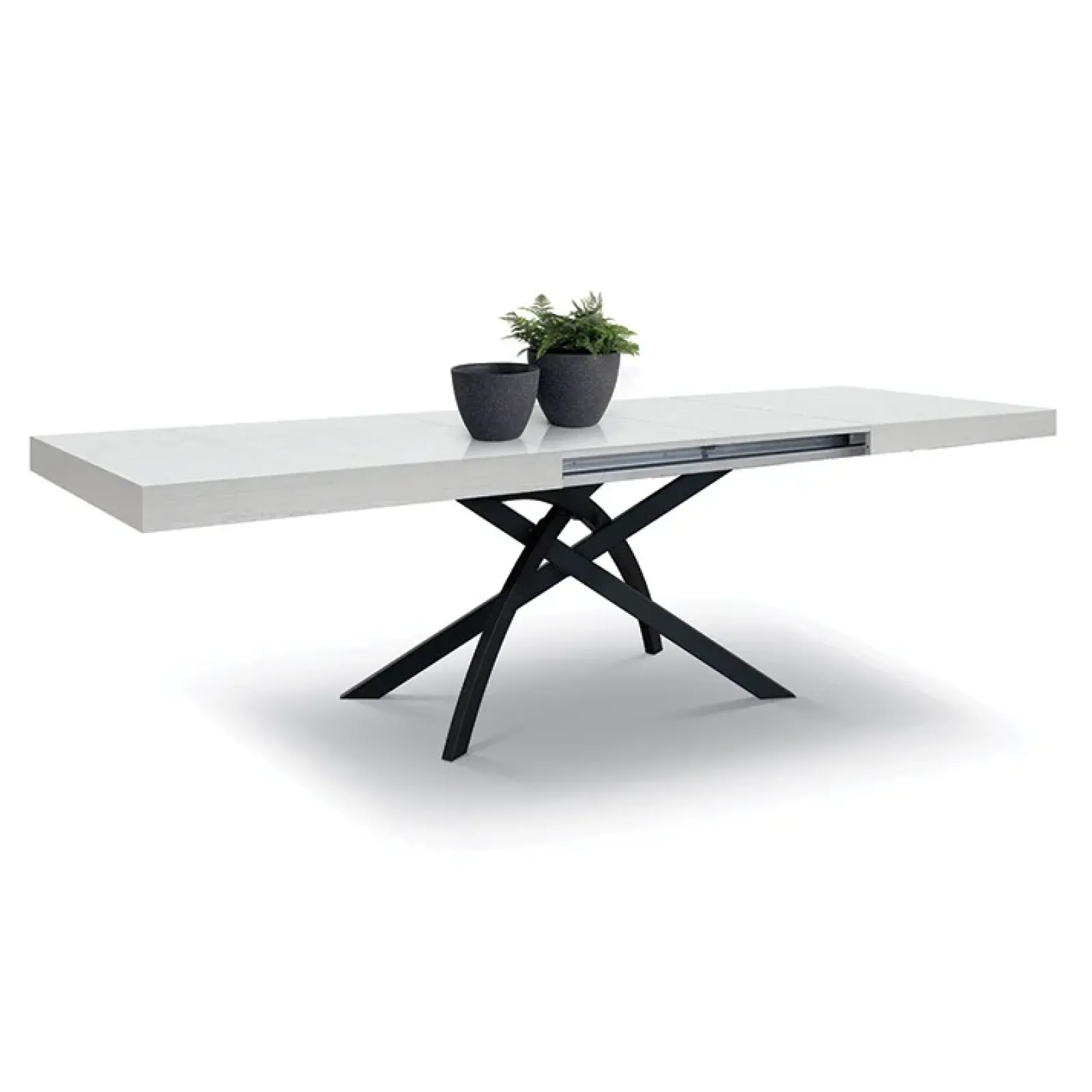 Garnero Arredamenti Tavoli Da Pranzo|Tavoli Allungabili-Tavolo 160/240 cm allungabile metallo Otab Bianco Frassinato