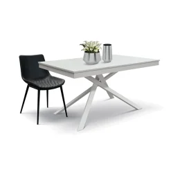 Garnero Arredamenti Tavoli Da Pranzo|Tavoli Allungabili-Tavolo 140/200 cm allungabile bianco frassinato metallo bianco Velvet Bianco Opaco - Bianco Frassinato