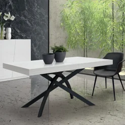 Garnero Arredamenti Tavoli Da Pranzo|Tavoli Allungabili-Tavolo 140/220 cm allungabile metallo Otab Bianco Frassinato