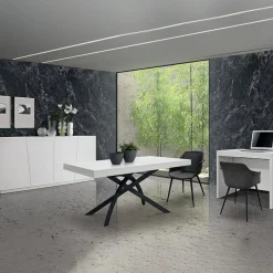 Garnero Arredamenti Tavoli Da Pranzo|Tavoli Allungabili-Tavolo 140/220 cm allungabile metallo Otab Bianco Frassinato