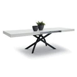 Garnero Arredamenti Tavoli Da Pranzo|Tavoli Allungabili-Tavolo 140/220 cm allungabile metallo Otab Bianco Frassinato