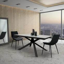 Garnero Arredamenti Tavoli Da Pranzo|Tavoli Allungabili-Tavolo 120/170 cm allungabile cemento metallo ossido Velvet Nero - Cemento