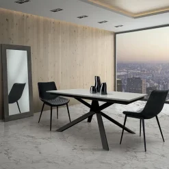 Garnero Arredamenti Tavoli Da Pranzo|Tavoli Allungabili-Tavolo 160/220 cm allungabile cemento metallo ossido Velvet Nero - Cemento