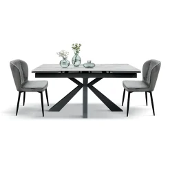 Garnero Arredamenti Tavoli Da Pranzo|Tavoli Allungabili-Tavolo 160/240 cm allungabile effetto marmo bianco antracite Mirage
