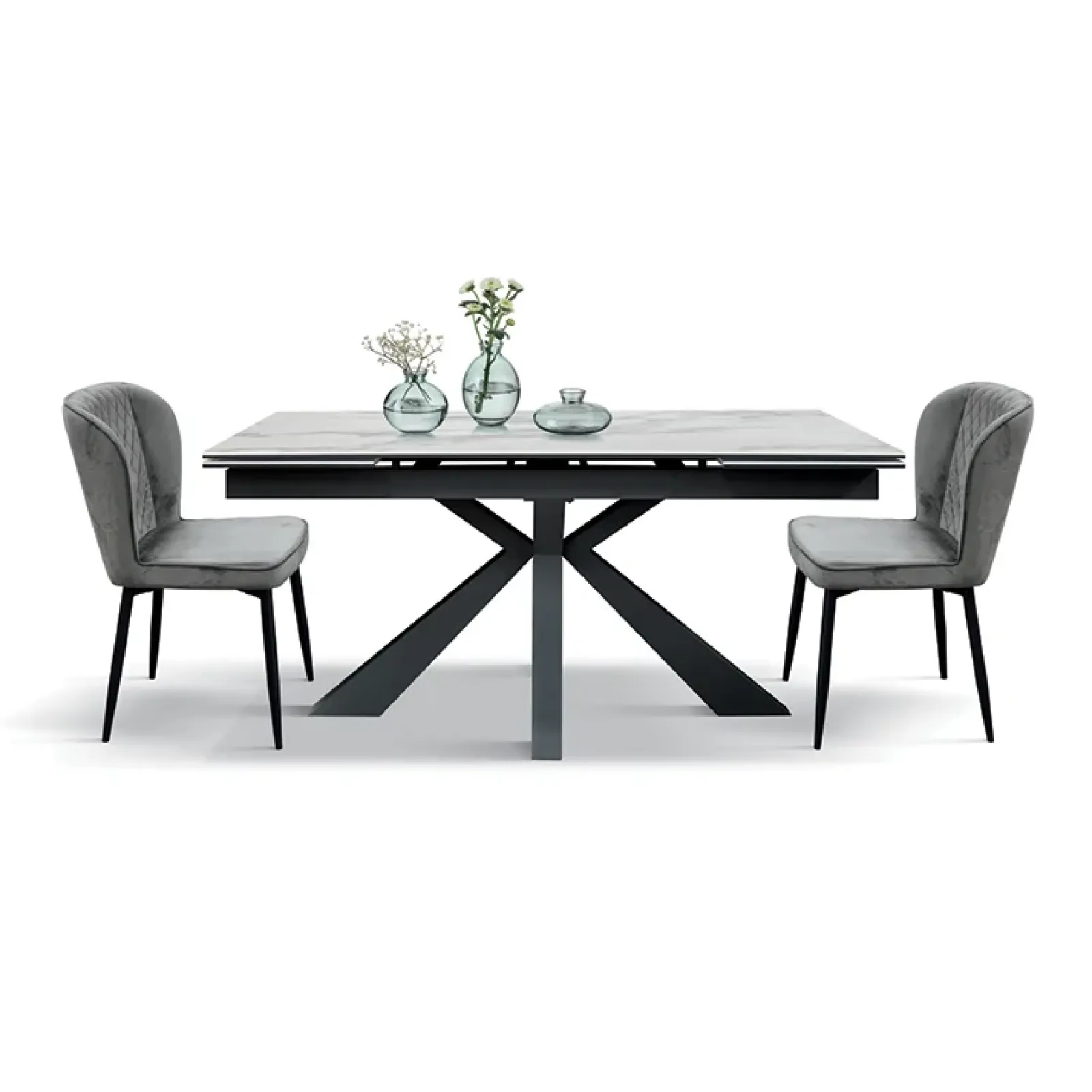 Garnero Arredamenti Tavoli Da Pranzo|Tavoli Allungabili-Tavolo 160/240 cm allungabile effetto marmo bianco antracite Mirage