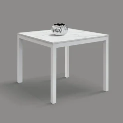 Garnero Arredamenti Tavoli Da Pranzo|Tavoli Allungabili-Tavolo 90/180 cm allungabile effetto metallo bianco Larkin Marmo bianco