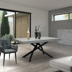 Garnero Arredamenti Tavoli Da Pranzo|Tavoli Allungabili-Tavolo 140/220 cm allungabile grigio metallo Otab Cemento