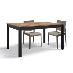 Garnero Arredamenti Tavoli Da Pranzo|Tavoli Allungabili-Tavolo 140/200 cm allungabile metallo ossido Alanda Rovere Rustico