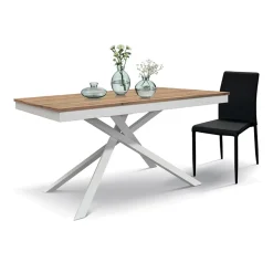 Garnero Arredamenti Tavoli Da Pranzo|Tavoli Allungabili-Tavolo 160/220 cm allungabile rovere rustico metallo bianco Velvet Rovere - Bianco