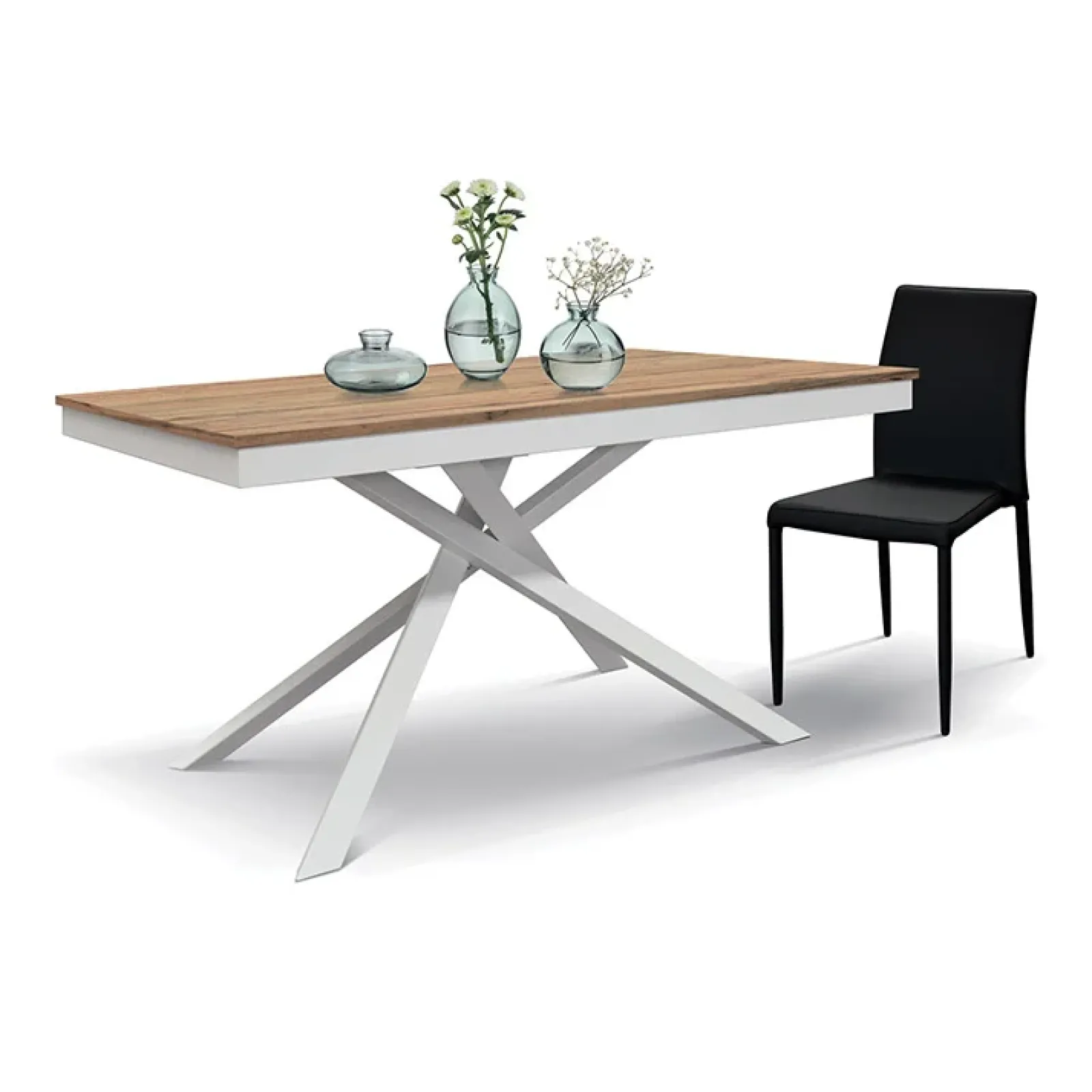 Garnero Arredamenti Tavoli Da Pranzo|Tavoli Allungabili-Tavolo 160/220 cm allungabile rovere rustico metallo bianco Velvet Rovere - Bianco