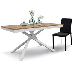 Garnero Arredamenti Tavoli Da Pranzo|Tavoli Allungabili-Tavolo 140/200 cm allungabile rovere rustico metallo bianco Velvet Rovere - Bianco