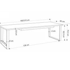 Garnero Arredamenti Tavoli Da Pranzo|Tavoli Allungabili-Tavolo allungabile 160/310cm da pranzo industrial rovere wotan nero Think