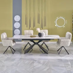 Garnero Arredamenti Tavoli Da Pranzo|Tavoli Allungabili-Tavolo allungabile 180/230cm effetto marmo bianco nero Silvano