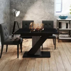 Garnero Arredamenti Tavoli Da Pranzo|Tavoli Allungabili-Tavolo allungabile 120/160cm moderno da pranzo nero effetto pietra Amilia Nero Lucido - Grigio