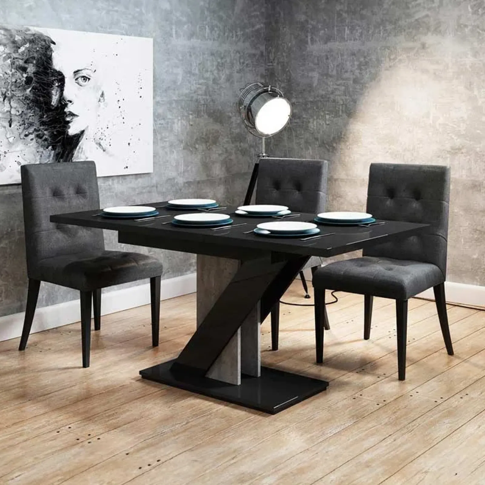 Garnero Arredamenti Tavoli Da Pranzo|Tavoli Allungabili-Tavolo allungabile 120/160cm moderno da pranzo nero effetto pietra Amilia Nero Lucido - Grigio