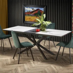 Garnero Arredamenti Tavoli Da Pranzo|Tavoli Allungabili-Tavolo allungabile 160/200cm moderno effetto marmo bianco nero Lennox