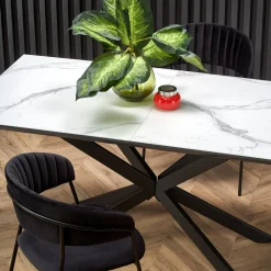 Garnero Arredamenti Tavoli Da Pranzo|Tavoli Allungabili-Tavolo allungabile 160/200cm moderno effetto marmo bianco nero Lennox