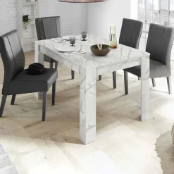 Garnero Arredamenti Tavoli Da Pranzo|Tavoli Allungabili-Tavolo allungabile 137/185cm moderno effetto Viking Marmo bianco
