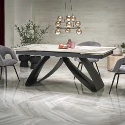 Garnero Arredamenti Tavoli Da Pranzo|Tavoli Allungabili-Tavolo allungabile 180/260cm moderno effetto marmo bianco nero Novellino