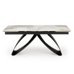 Garnero Arredamenti Tavoli Da Pranzo|Tavoli Allungabili-Tavolo allungabile 180/260cm moderno effetto marmo bianco nero Novellino